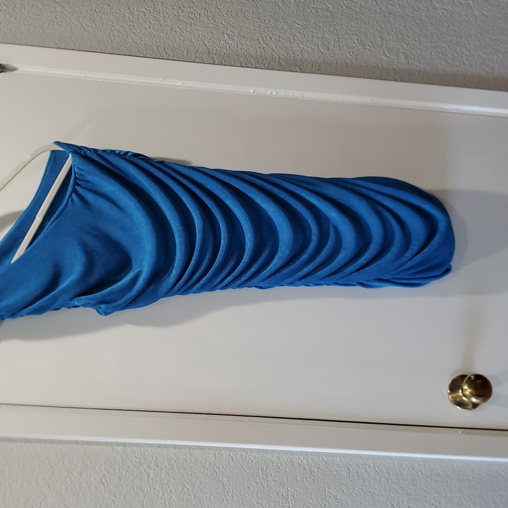 Blue mini dress for women stretch raunching one shoulder